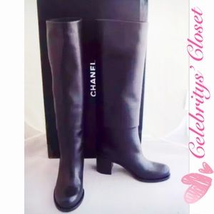 NEW AUTH CHANEL CC Logo High Fold SoldOut Boots 39